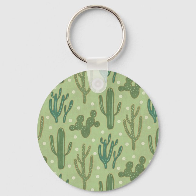 Southwest Geo Step | Green Cactus Pattern Key Ring (Front)