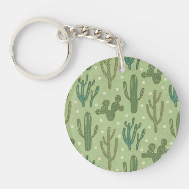 Southwest Geo Step | Green Cactus Pattern Key Ring (Front)