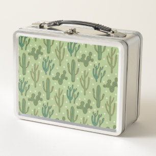 Southwest Geo Step   Green Cactus Pattern Metal Lunch Box