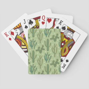 Southwest Geo Step   Green Cactus Pattern Playing Cards