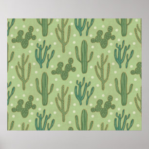Southwest Geo Step   Green Cactus Pattern Poster