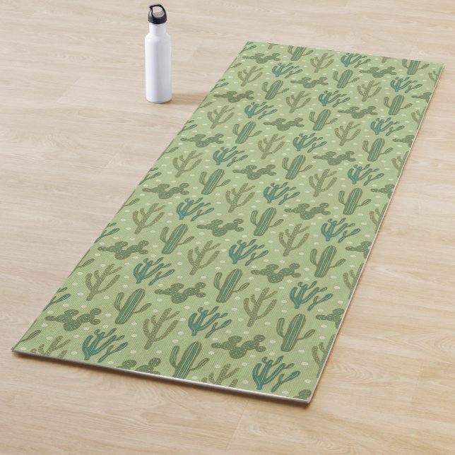 Southwest Geo Step | Green Cactus Pattern Yoga Mat (In Situ)