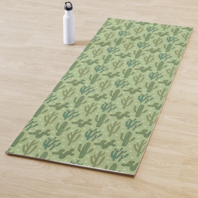 Southwest Geo Step | Green Cactus Pattern Yoga Mat (In Situ)