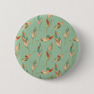 Southwest Geo Step Green Feather Pattern 6 Cm Round Badge