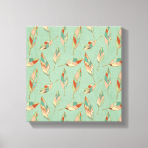 Southwest Geo Step   Green Feather Pattern Canvas Print