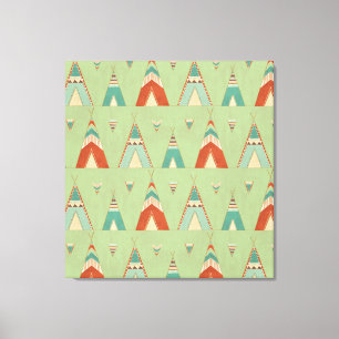 Southwest Geo Step   Green Teepee Pattern Canvas Print