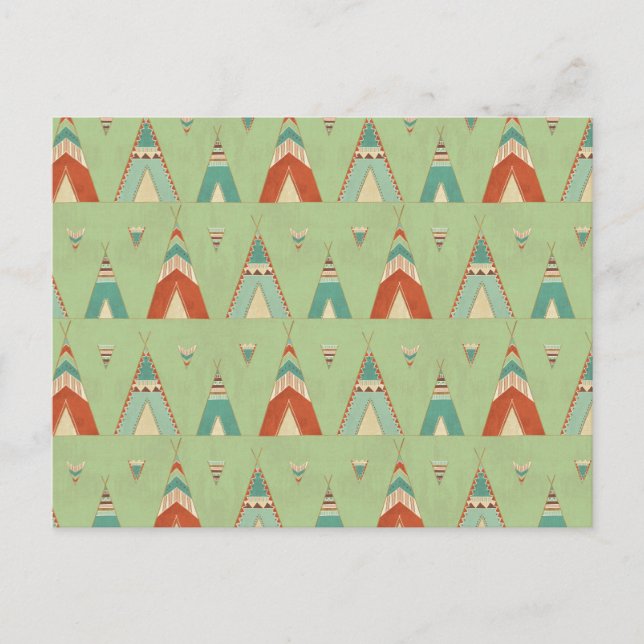Southwest Geo Step | Green Teepee Pattern Postcard (Front)