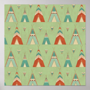 Southwest Geo Step Green Teepee Pattern Poster