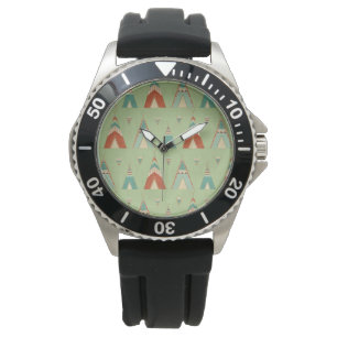 Southwest Geo Step   Green Teepee Pattern Watch