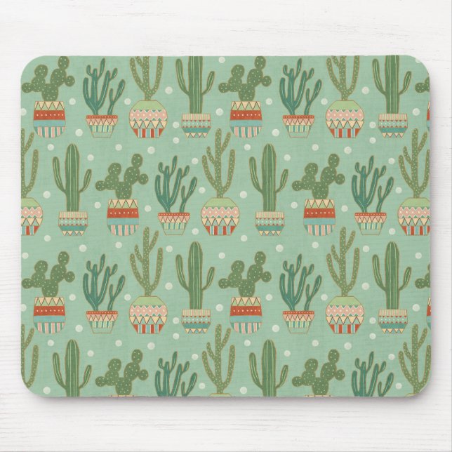 Southwest Geo Step | Potted Cactus Pattern Mouse Mat (Front)