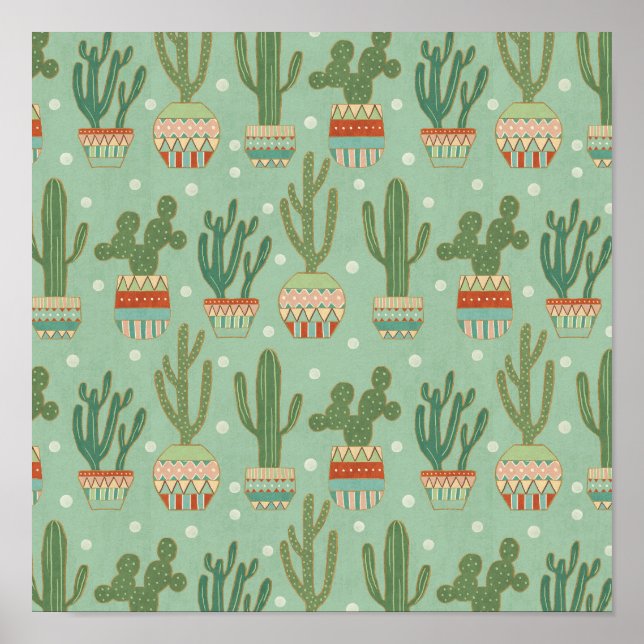 Southwest Geo Step | Potted Cactus Pattern Poster (Front)