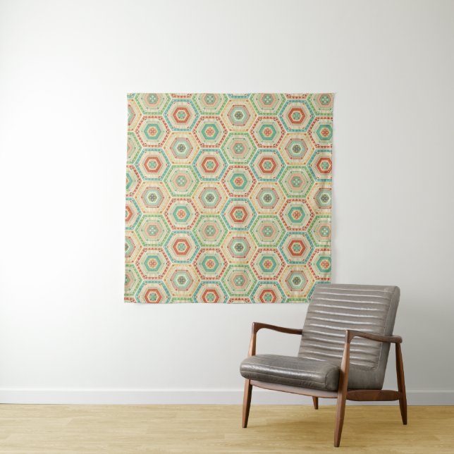 Southwest Geo Step | Southwest Hexagon Pattern Tapestry (In Situ (Horizontal))