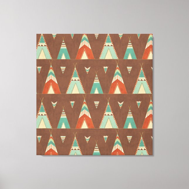 Southwest Geo Step | Teal Teepee Pattern Canvas Print (Front)
