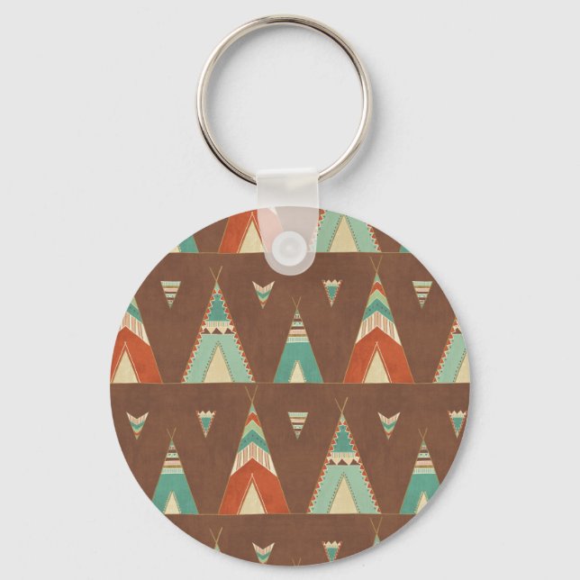 Southwest Geo Step | Teal Teepee Pattern Key Ring (Front)