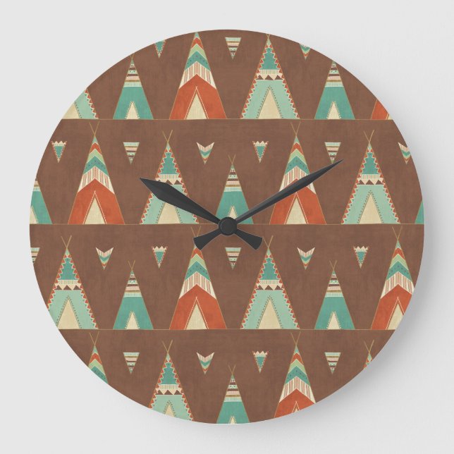 Southwest Geo Step | Teal Teepee Pattern Large Clock (Front)