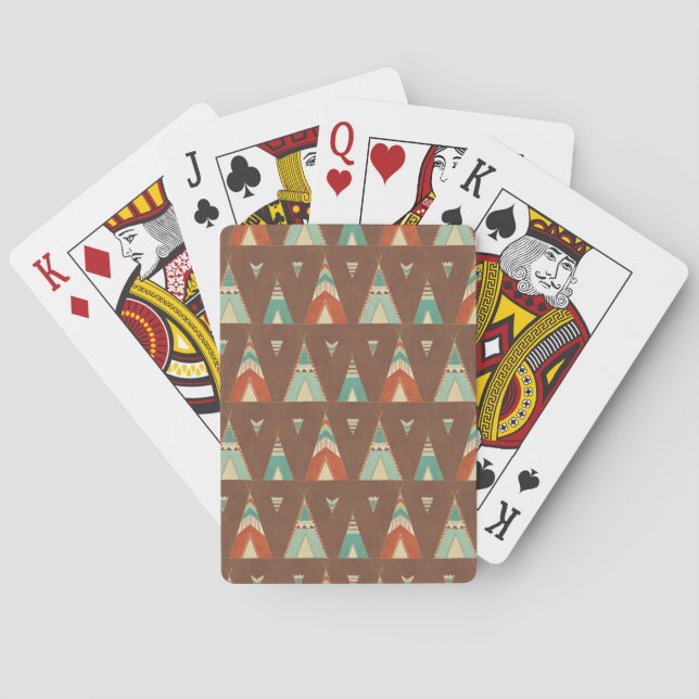 Southwest Geo Step | Teal Teepee Pattern Playing Cards (Back)