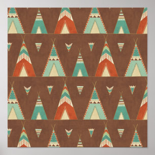 Southwest Geo Step Teal Teepee Pattern Poster