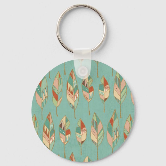 Southwest Geo Step | Watercolor Feather Pattern Key Ring (Front)