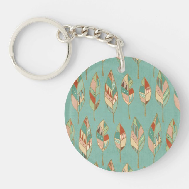 Southwest Geo Step | Watercolor Feather Pattern Key Ring (Front)