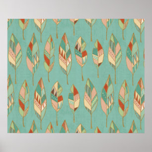 Southwest Geo Step Watercolor Feather Pattern Poster