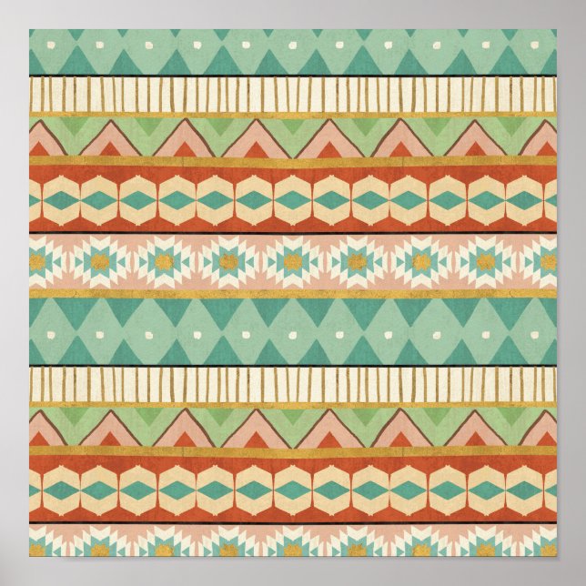 Southwest Geo Step | Watercolor Tribal Pattern Poster (Front)