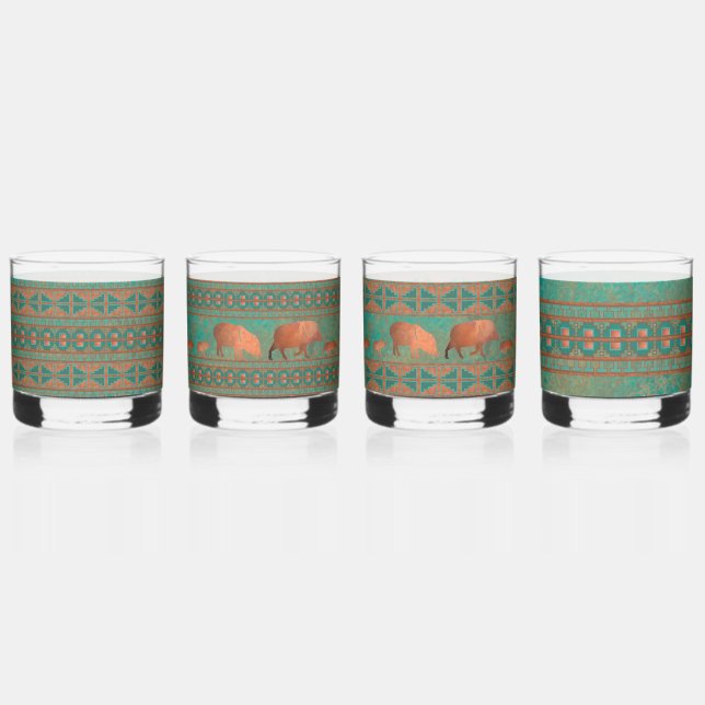 Southwest Geometric Pattern and Fun Javelinas Whiskey Glass (Front)
