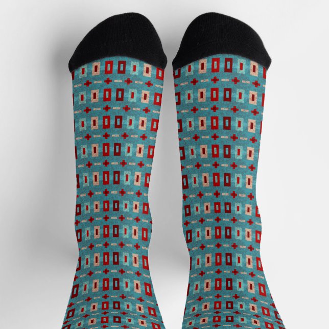 Southwest Geometric Stripes Turquoise and Red Sock (Top)