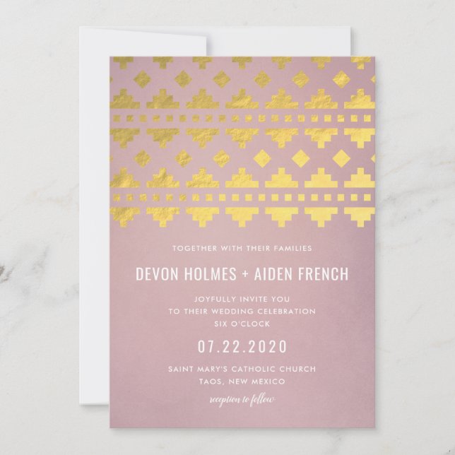 Southwest Gleam Wedding Invitation in Gold (Front)