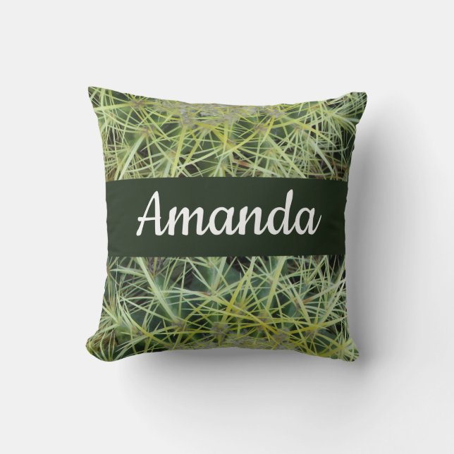 Southwest Green Desert Plant Photo Barrel Cactus Cushion (Front)