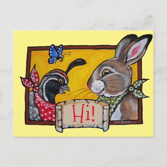 Southwest Hi Hello Animal Rabbit Quail Souvenir Postcard (Front)