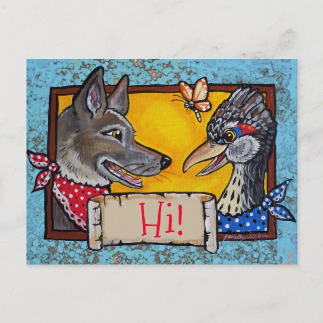 Southwest Hi Hello Coyote Roadrunner Souvenir Postcard (Front)