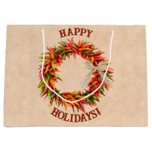 Southwest Holiday Chile Ristra Wreath Personalized Large Gift Bag
