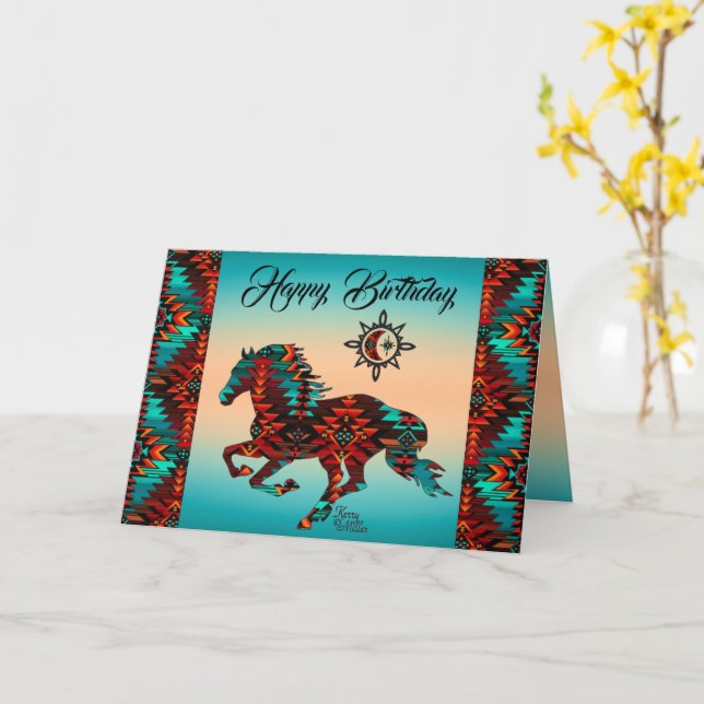 Southwest Horse Folded Greeting Card (Yellow Flower)