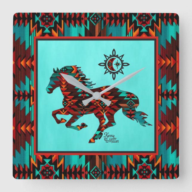 Southwest Horse Square Wall Clock (Front)