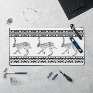 Southwest Jackrabbit Black and White Geometric Desk Mat