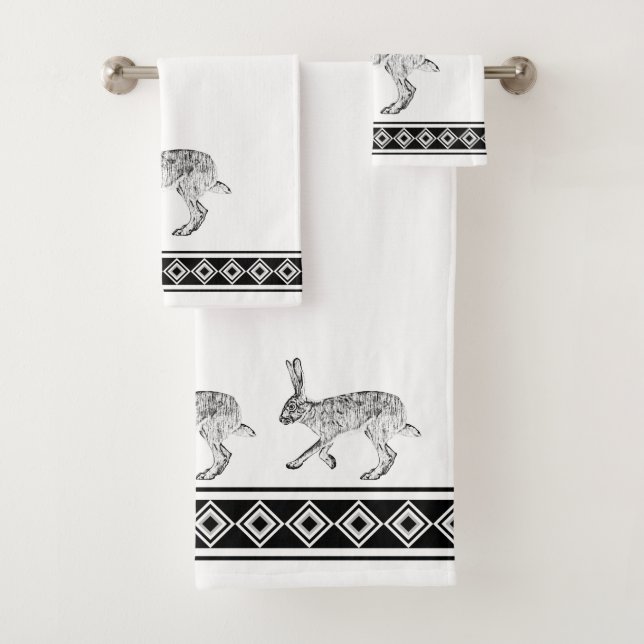 Southwest Jackrabbit Geometric Diamonds pattern Bath Towel Set (Insitu)