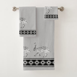 Southwest Jackrabbit Grey Geometric Diamonds Bath Towel Set