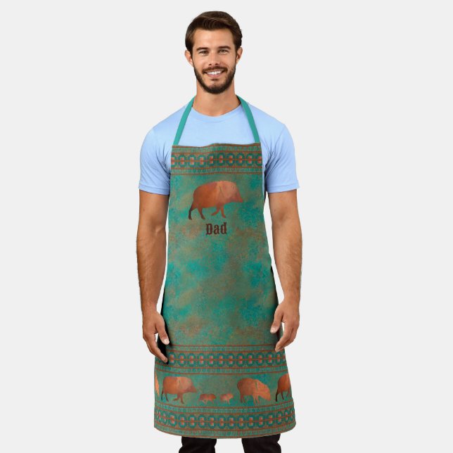 Southwest Javelina Dad Personalised Copper Teal Apron (Worn)