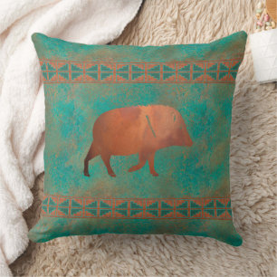 Southwest Javelina Daddy Copper Teal Pattern 20in Cushion