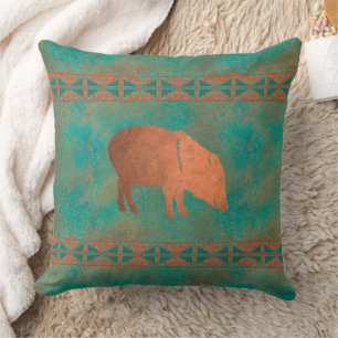 Southwest Javelina Mama Copper Teal Pattern 20in Cushion