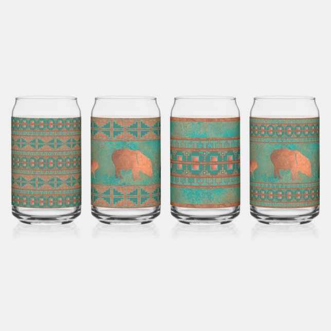 Southwest Javelinas & Geometric Pattern Glass Set (Left)