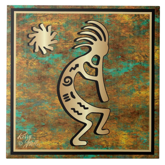 Southwest Kokopelli And Sun Ceramic Tile (Front)