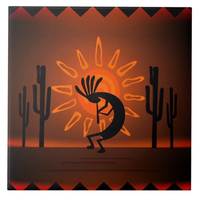 Southwest Kokopelli Desert Sunset Brown 6" Tile (Front)