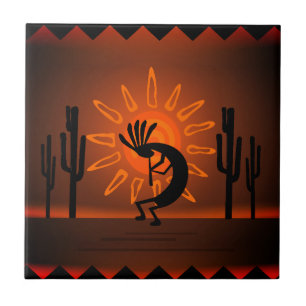 Southwest Kokopelli Desert Sunset Brown Tile