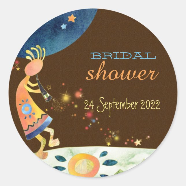 Southwest Kokopelli Fall Bridal Shower Classic Round Sticker (Front)