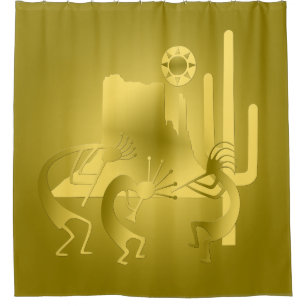 Southwest Kokopelli in Gold Shower Curtain