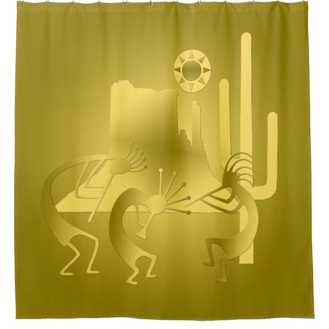 Southwest Kokopelli in Gold Shower Curtain (Front)
