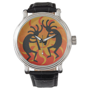 Southwest Kokopelli Orange Black Tribal Sun Watch
