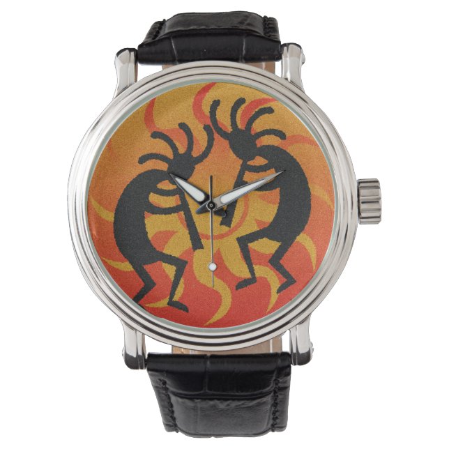 Southwest Kokopelli Orange Black Tribal Sun Watch (Front)
