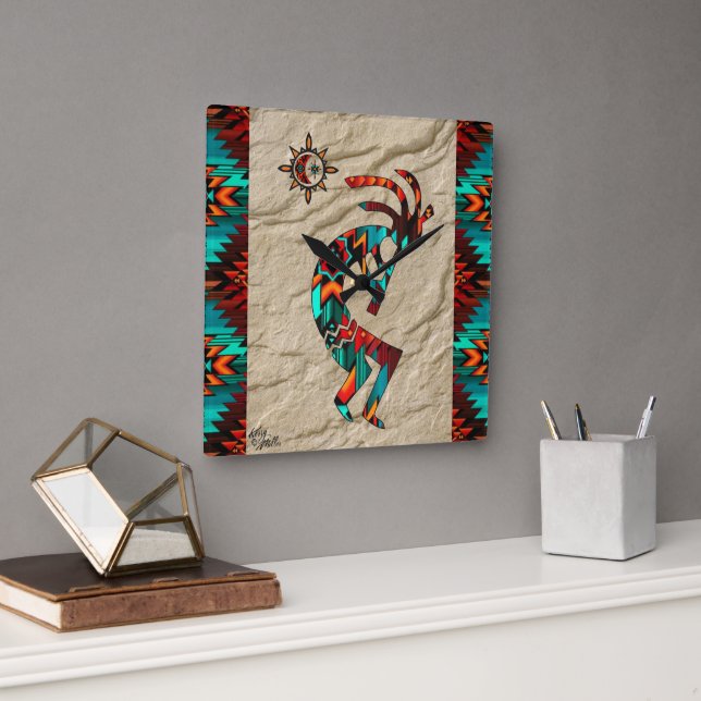 Southwest Kokopelli Playing The Flute Wall Clock (Office)